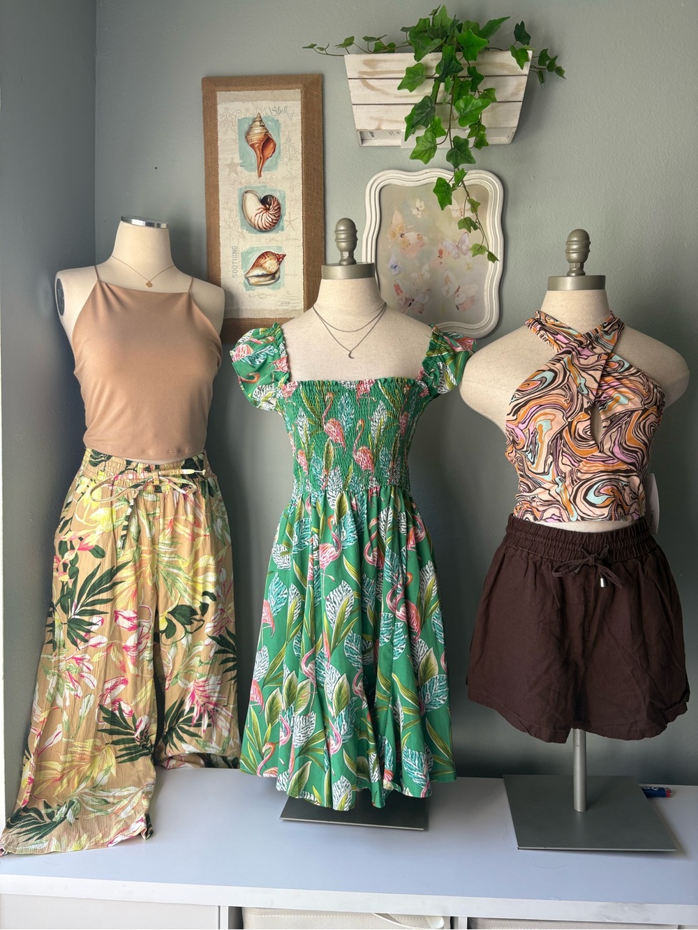 Tropical Patterns Bundle - halter tanks, wide leg pants, shorts, mini dress